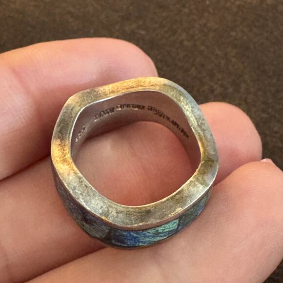 Vintage Sterling Silver and Enameled Ring Sz 6 - Picture 13 of 15